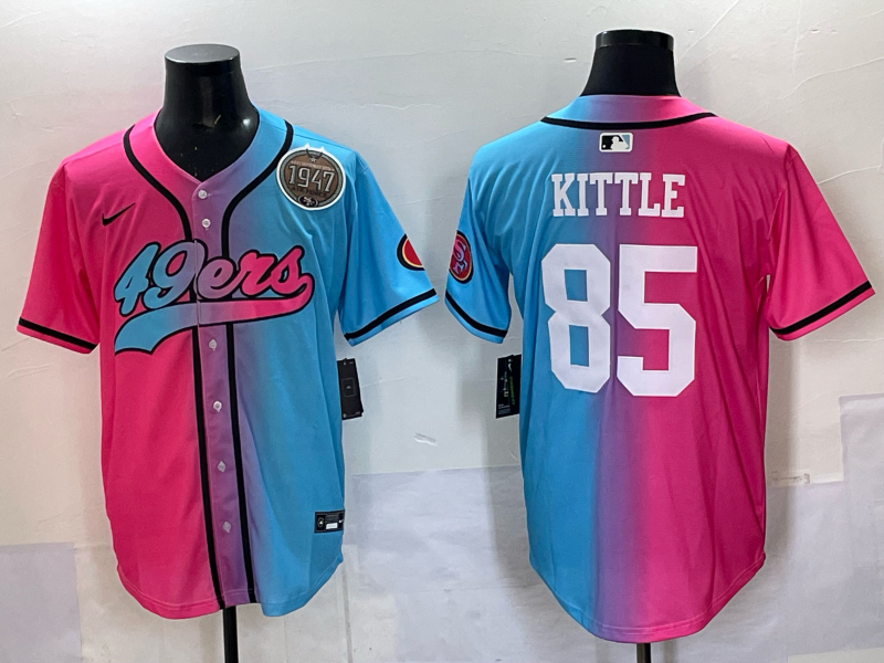 Men 2025 San Francisco 49ers #85 Kittle Pink Blue pink Nike Limited NFL Jersey 006